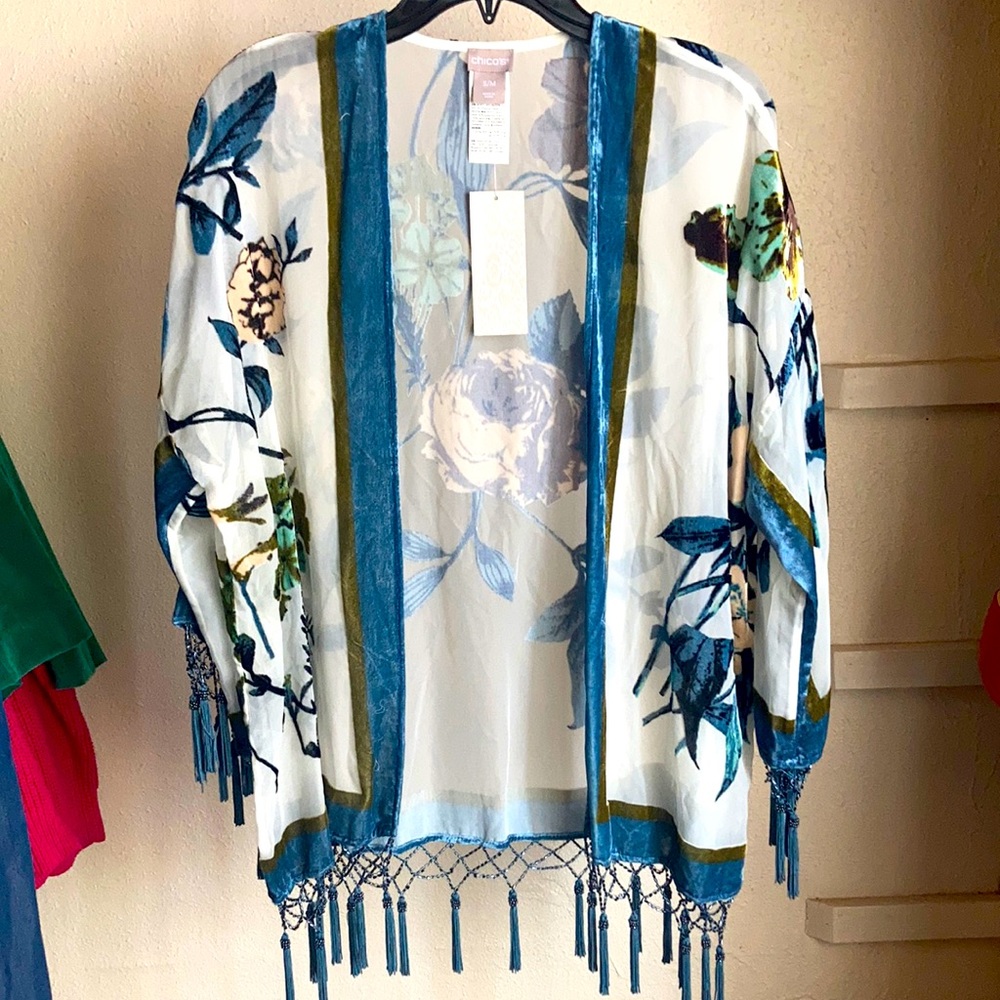 Chico's Burnt Out Velvet Kimono S/M NWT